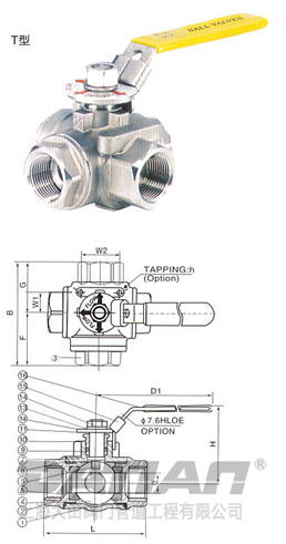 三通不銹鋼球閥 T型