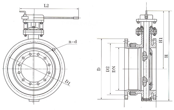 手動(dòng)法蘭式伸縮蝶閥結(jié)構(gòu)示意圖