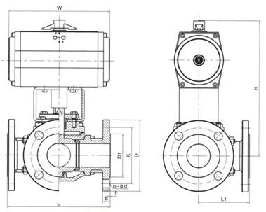 氣動三通法蘭球閥結(jié)構(gòu)圖