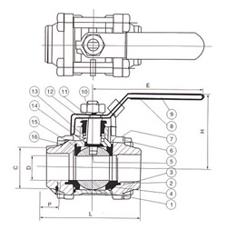 三片式對(duì)焊球閥結(jié)構(gòu)圖